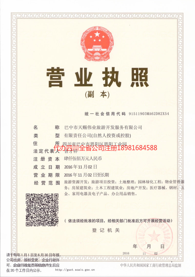 安居安居天赐伟业旅游开发服务有限公司